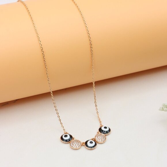 Rose Gold Evil Eye Pendant Necklace with Adjustable Chain, XPNL0321 - Picture 7 of 12